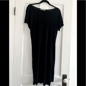 Black on black striped cotton Tshirt dress by T Alexander Wang.